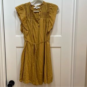 NWOT LOFT Swing Tie Waist Ruffle Sleeve Mustard Yellow Dress